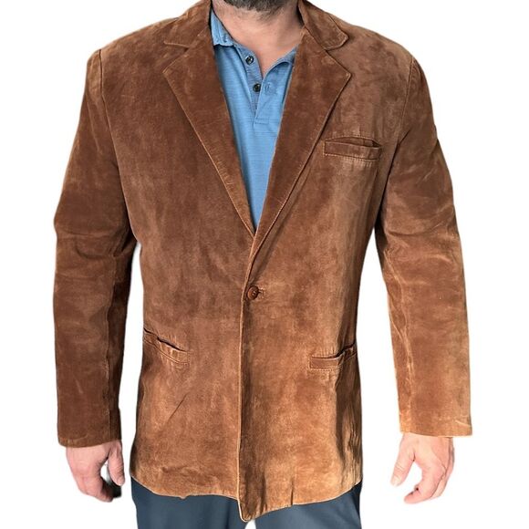 Jack Edwards Vintage Men's Brown Tan Suede Leather Jacket Blazer Size Large - Picture 1 of 12